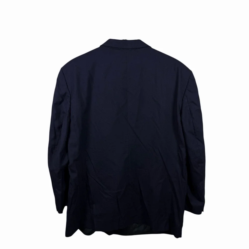 Vintage BURBERRYS Navy Blue Gold Button Super 100's Wool Double Breasted Blazer‎